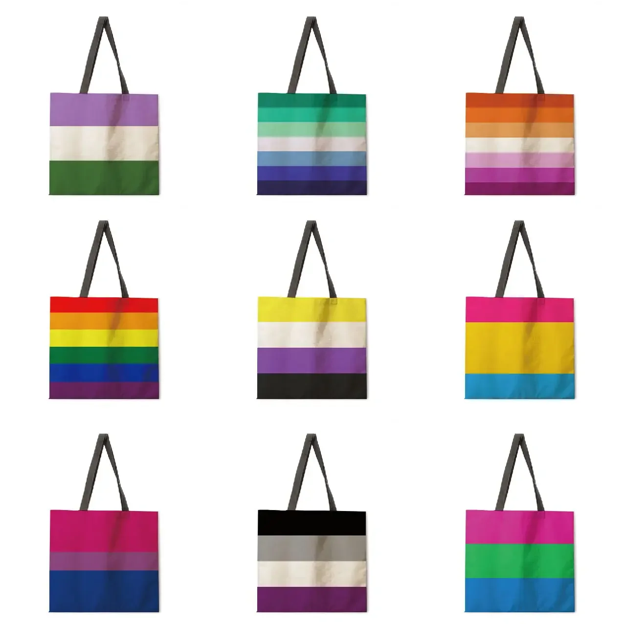 Rainbow Pattern Linen Tote Bag Light Shoulder Bag Large Capacity Eco-friendly Shopping Bag Tote Bag