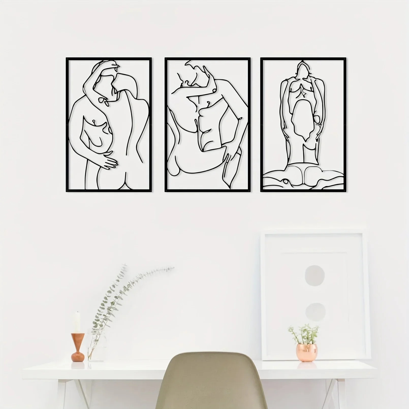 3 Pcs Portrait Black Metal Home Decor Abstract Line Drawing Wall Iron Art Sculpture for Kitchen Bathroom Living Room Bedroom wal