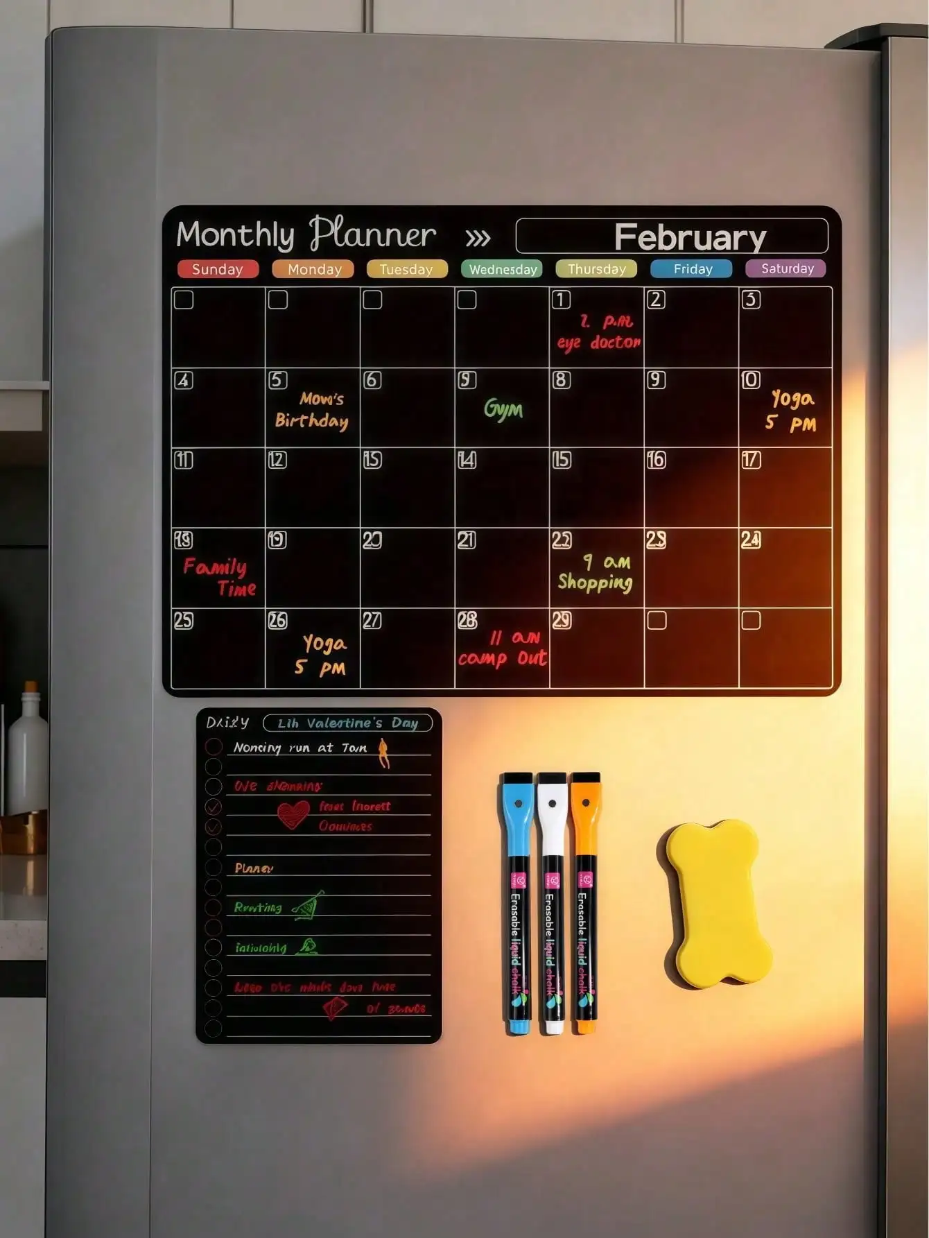 Magnetic Erasable Refrigerator Calendar, Monthly Meal Planner And Today's Menu Whiteboard, 2pcs Fridge Chalkboard, Suitable For Kitchen Office, Includes 3 Marker Pens And 1 Eraser