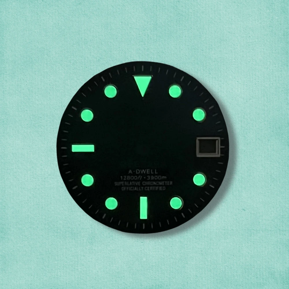 28.5mm High Quality S Logo SUB Dial NH35 Dial Suitable For NH35/NH36 Movement C3 Green Luminous NH35 Modification Accessories
