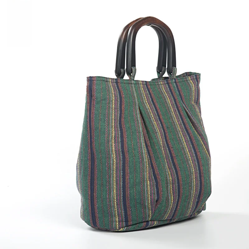 

Thiened Cotton Linen Handbag Women's Original Artistic oulder Bag Ethnic Sle Pleated Casual Leisure Handbag