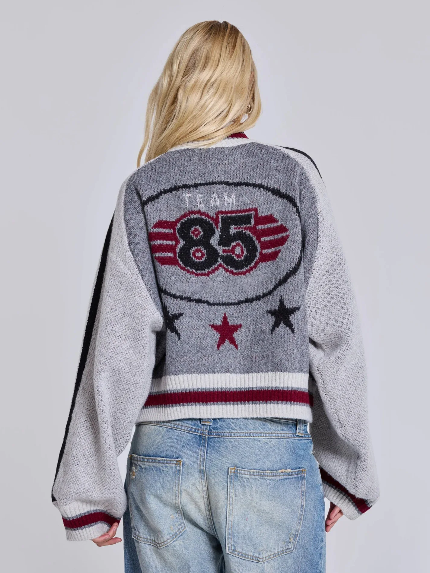 Herbst und Winter neue trendige Straßenmädchen amerikanische Retro-Buchstabe Pentagramm lose Strickpullover Strickjacke