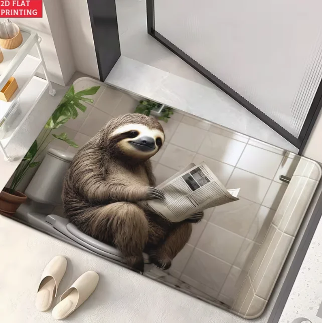 2D Flat Lazy Bear Door Mat Anti Slip Bathroom Floor Mat Absorbing Carpet Bedroom Living Room Entrance Camping Picnic Carpets