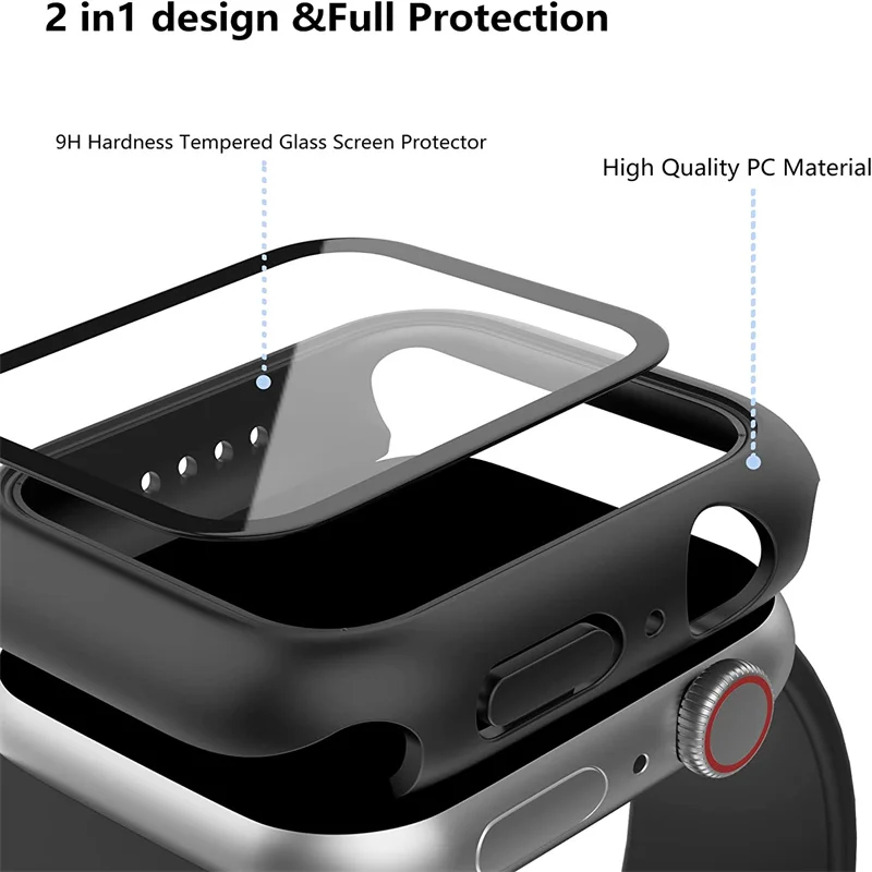 Tempered Glass Screen Protector Cover for Apple Watch Case 9 8 7 6 5 SE 38mm 42mm 41mm 45mm 44mm 40mm PC Bumper Protective Shell