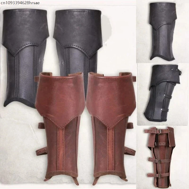 Medieval Leather Leg Armor Viking Knight Pirate Greaves Half Chaps Gothic Shoe Boot Cover Cosplay Costume Accessory Men Gaiter