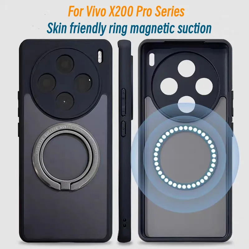 Luxury For Magsafe Invisible Fold Stand Holder Case For Vivo X200 Pro X100 Ultra X100S Pro Translucent Matte Shockproof Cover