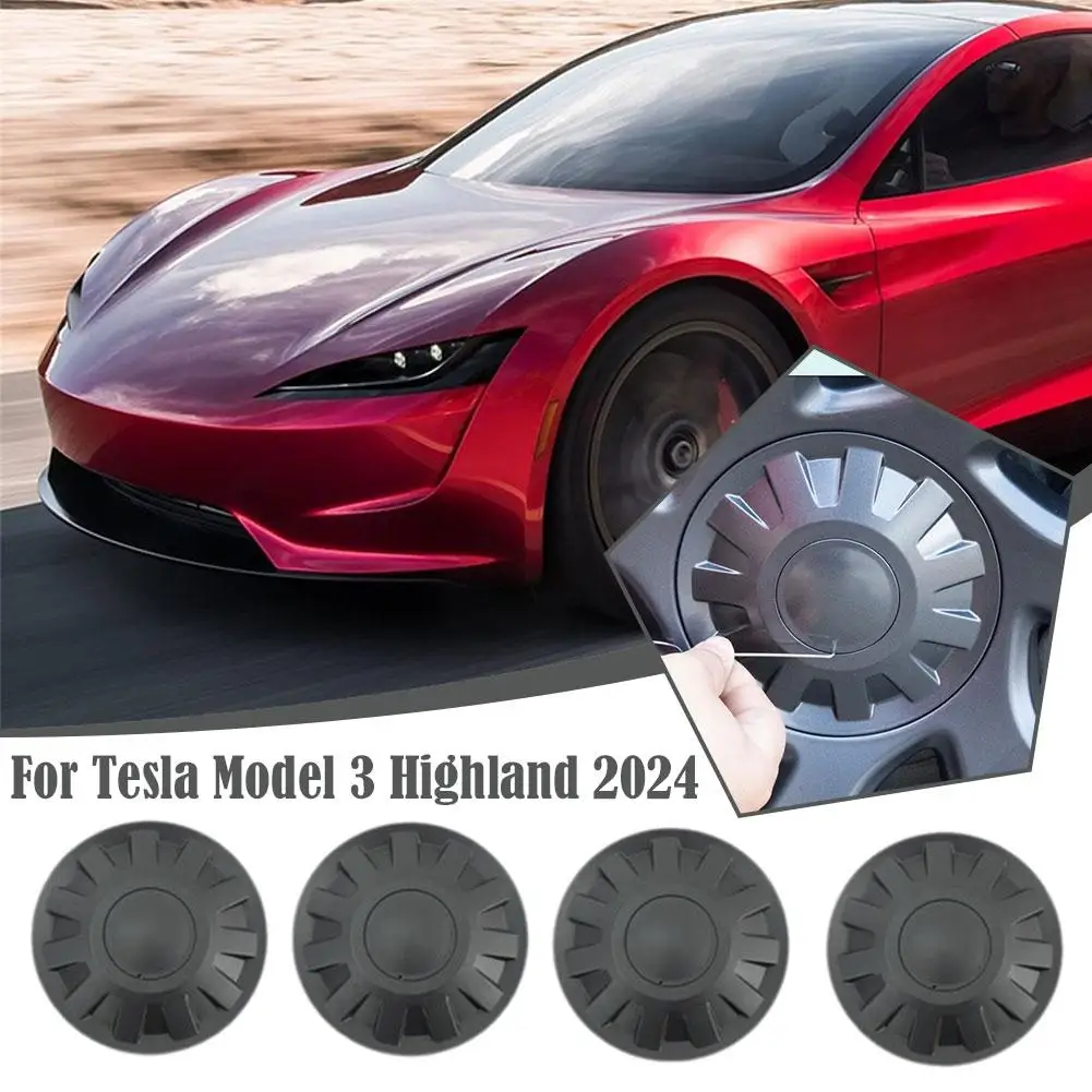 4pcs ABS Hub Center Cover For Tesla Highland 2023-2024 Wheel Center Caps Decorative Cover Modification Accessories