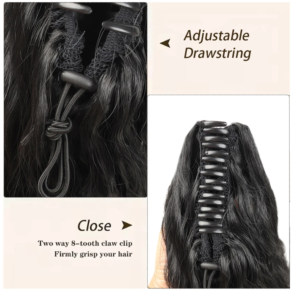 24 Zoll verworrener lockiger Pferdeschwanz, weiche synthetische Haarverlängerung, Kordelzug, Pferdeschwanz-Haarteile, schwarzer Clip-in-Pferdeschwanz für Frauen – Detail 16