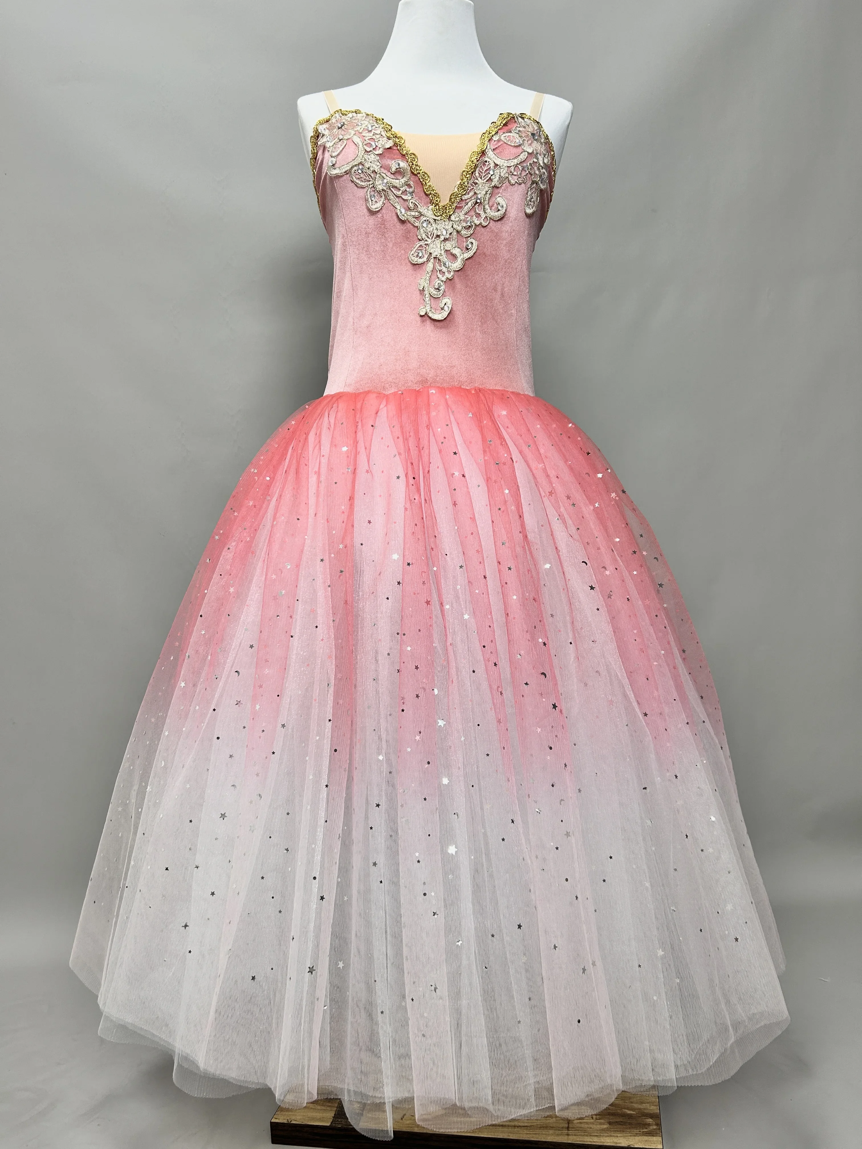 핑크 그라디언트 발레 드레스 스팽글 어린이 키즈 성인 긴 발레리나 드레스 여성 발레 의상 소녀 공연 투투 댄스 착용