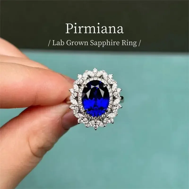 Pirmiana Custom Design 18k White Gold Ring for Women 4.84ct  Lab Grown Sapphire And DEF CVD Diamond Jewelry