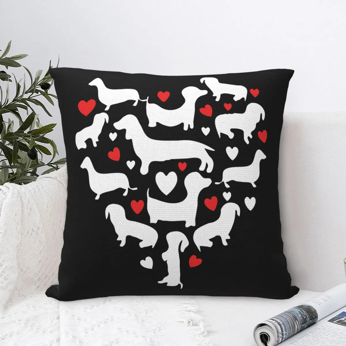 Dachshund Dog Love Square Pillow Covers Home Wiener Sausage Doxie Cushion Cover Cute Home Decoration Pillowcase 45*45
