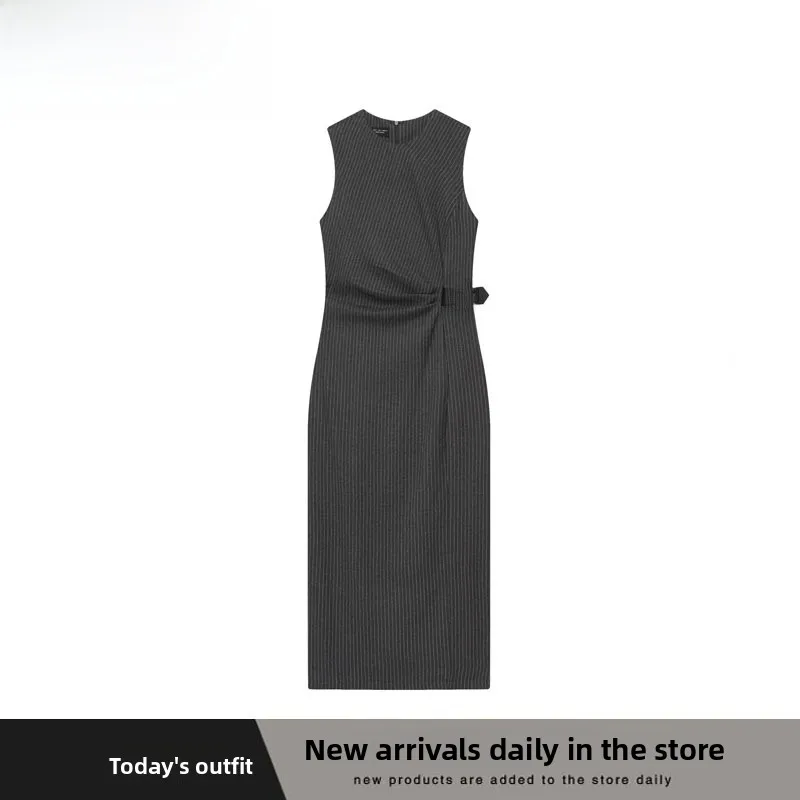 Jesień Zima Nowości Damskie Sukienki Midi w Paski Svel ZR Sle Faion Streetwear Poliester Okrągły Dekolt Guzik...