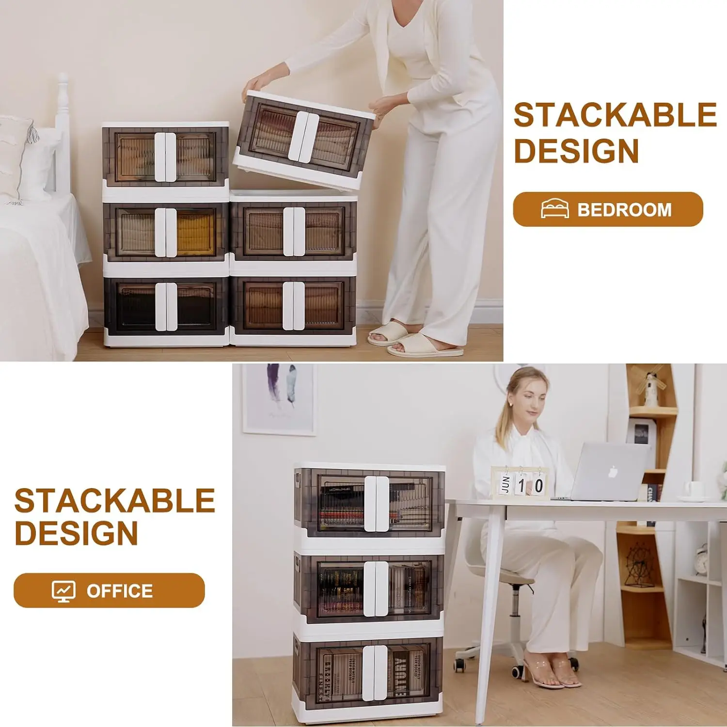 

Closet Organizers and Storage 8.5 Gal, Bins with Lids 4 Pack, Stackable Collapsible Storage , Cabinet