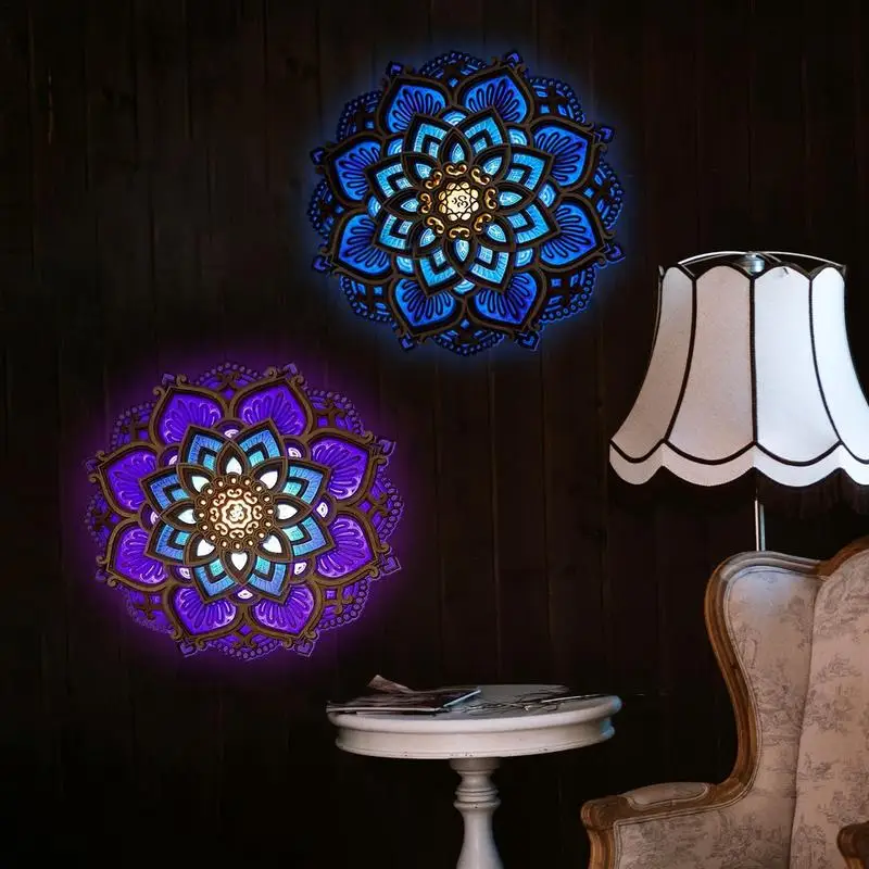 Luz LED esculpida da noite para Home Decor, 3D Criativo, Requintado Laser Cut, Atmosfera De Madeira, Mandala Pendurada Lâmpada, Sala de Yoga