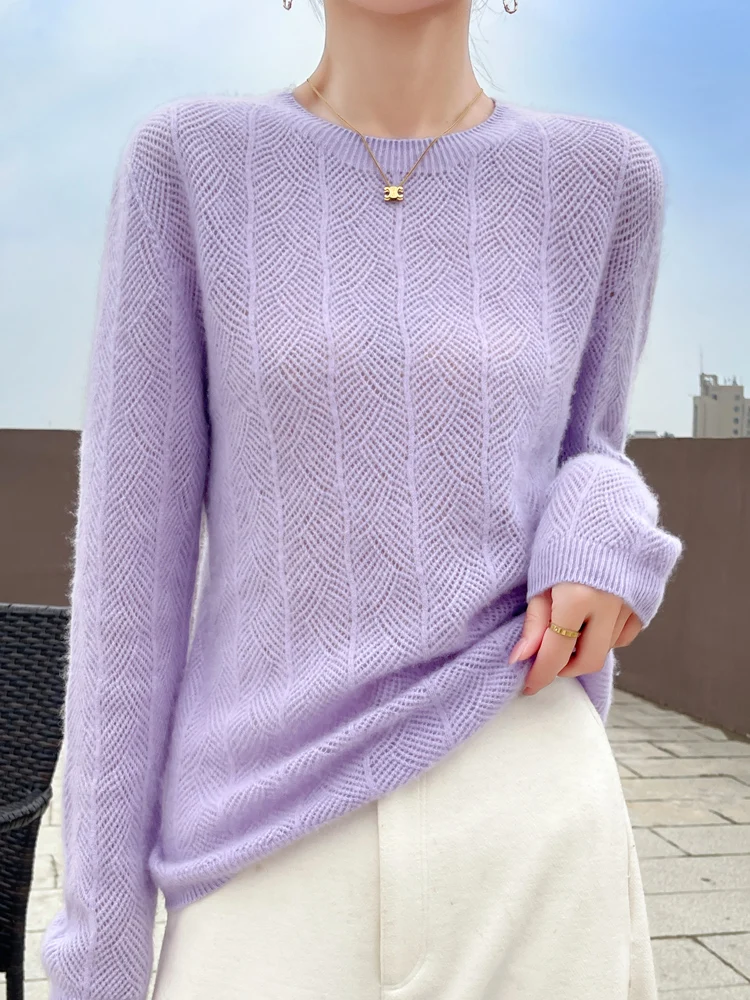 New Arrivals Hollow Out Women\'s Sweater 100% Merino Wool O-Neck Pullover Slim Fitting Knitted Jumper Lady Clothes Fashion Trends