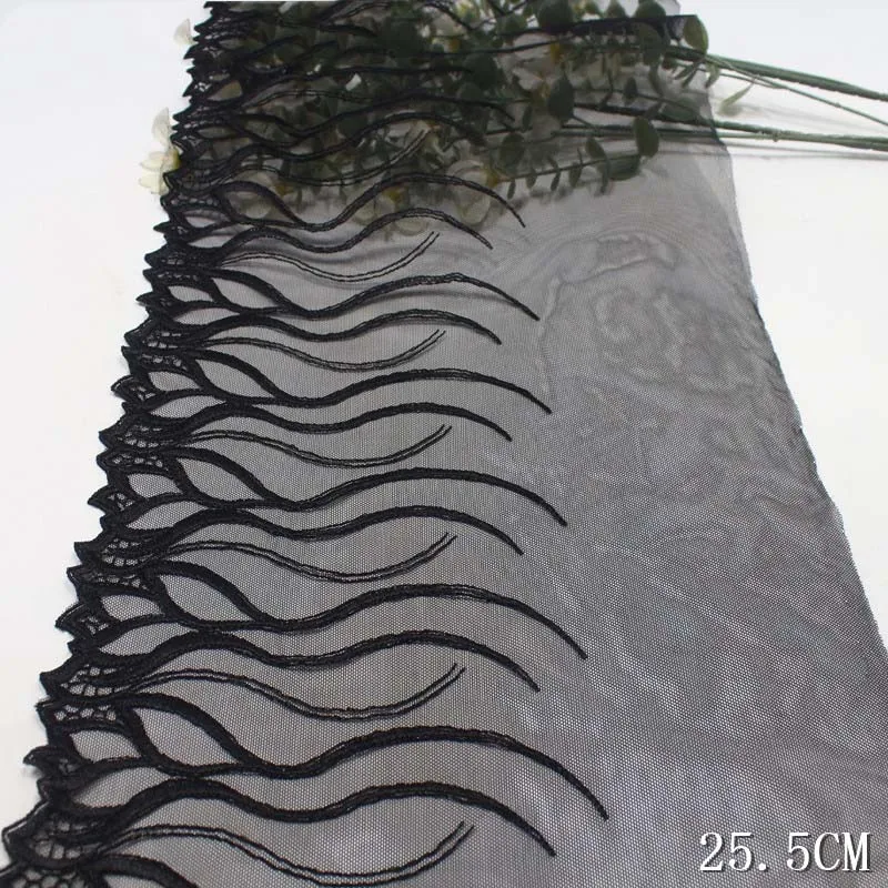 

42 ярда, черная кружевная бейка с вышивкой для юбки, подол, материал для шитья одежды, ткань для одежды «сделай сам», платье шириной 25,5 см