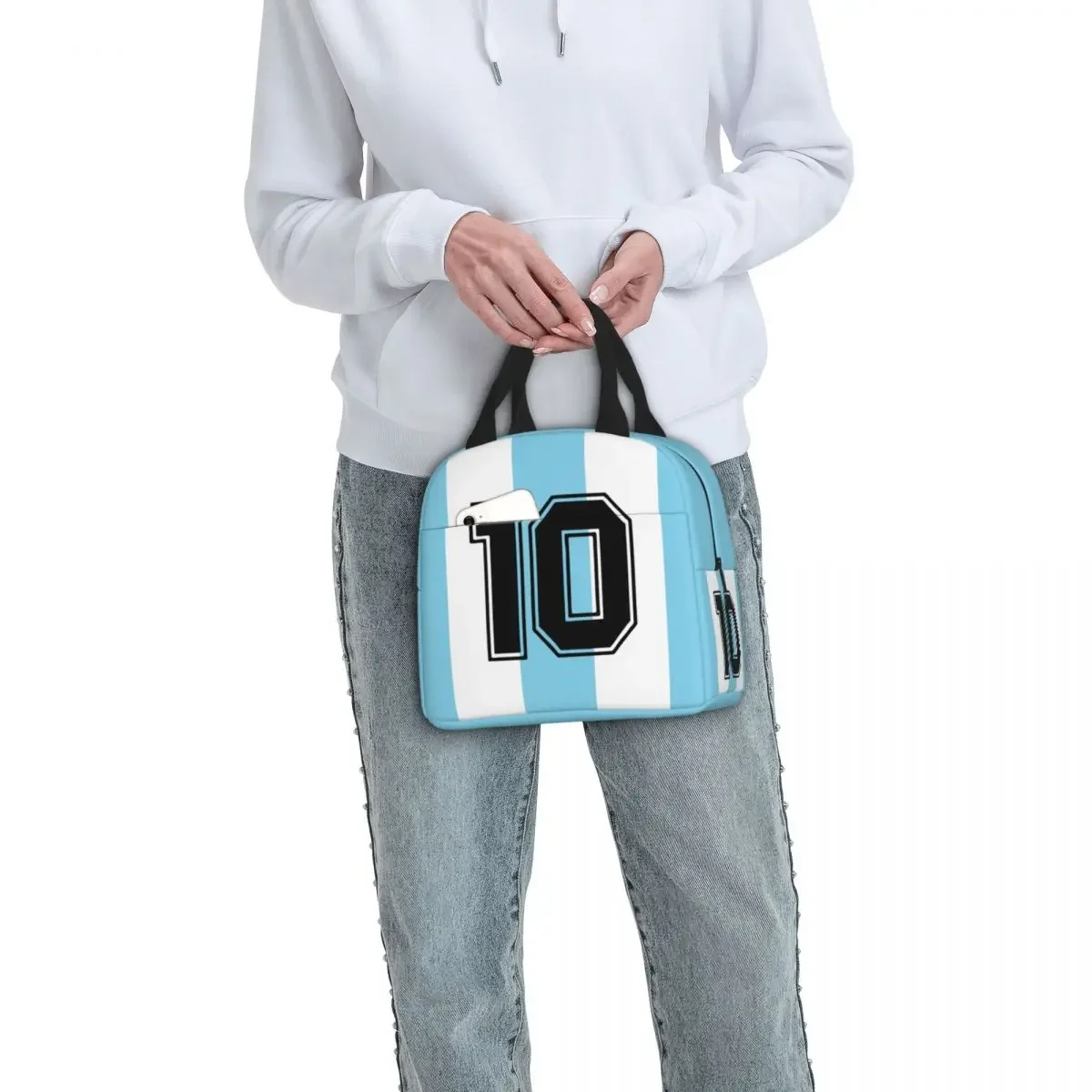 D10S Argentina 86 Insulated Lunch Bag Maradona Football Soccer 10 Rip Meal Container Thermal Bag Tote Lunch Box Work Travel