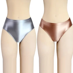 Sexy swimwear for men gloss Briefs Bikini Bottoms with Buttocks Silky low-waisted Tights Oily swimming clothes for women trunks