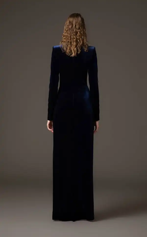 Customized Classic Simple Velour Rhinestone A-line High Collar Long Dresses Bespoke Occasion Dresses High quality Matching Retro