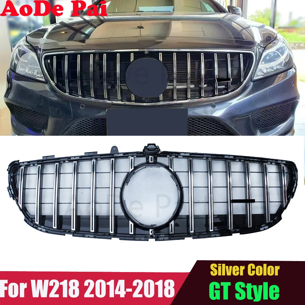 W218 Grille GTR GT Style Front Bumper Mesh Hood Grill for Mercedes CLS Class C218 Facelift 2014-2018 Silver Color