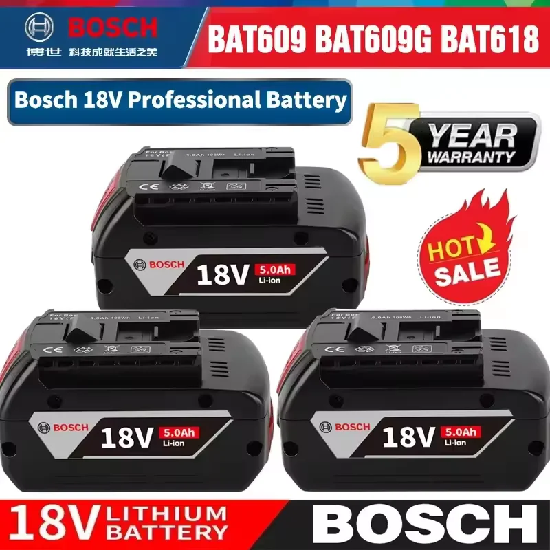 Bosch – batterie lithium-ion rechargeable 18V, 5,0 ah, bosch 5ah, remplaçable, BAT609BAT609G, nouvelle collection 100%