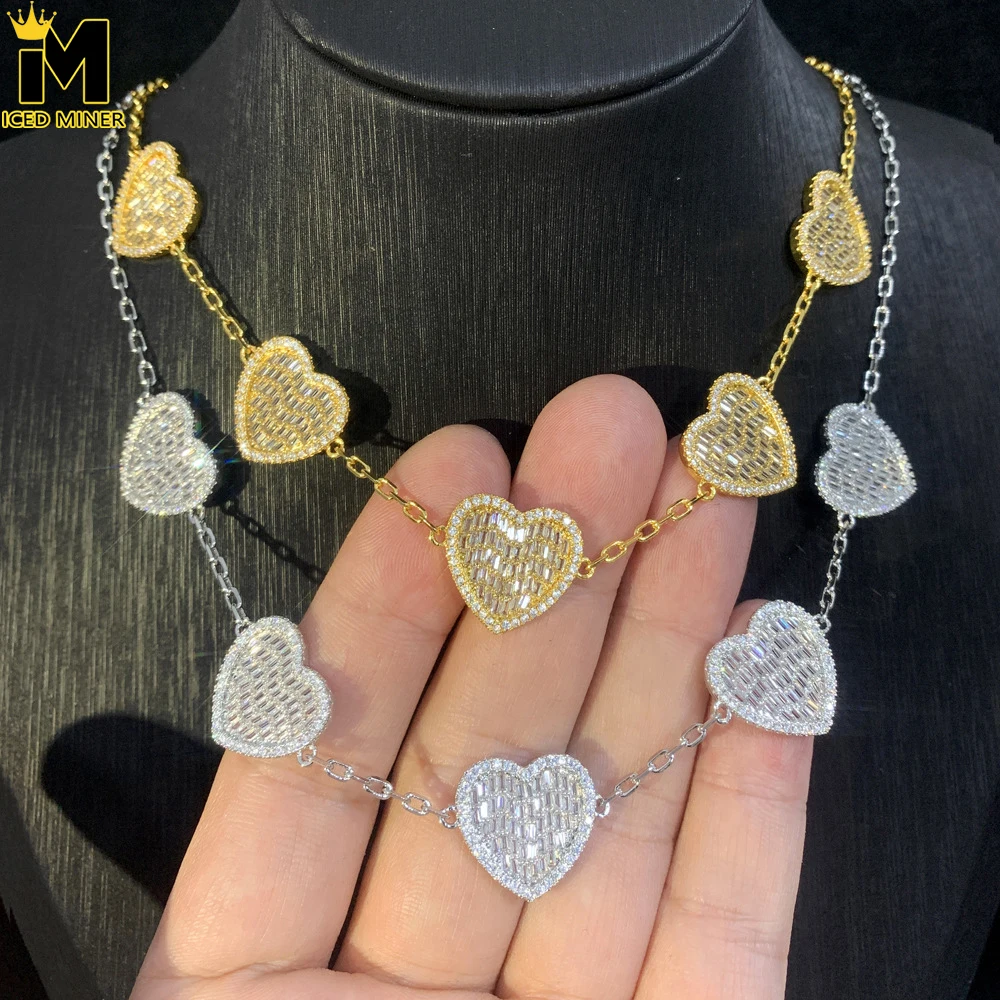 5A Zircon Heart Necklace Cuban Chain Iced Out for Men And Women Fashion Hip Hop Jewelry Free Shipping