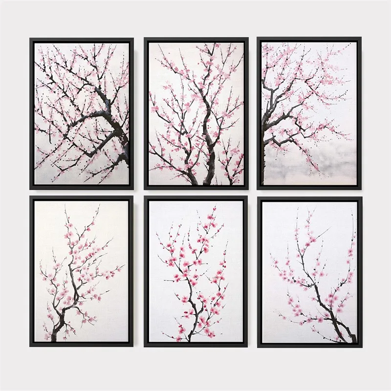 Минималистичный японский постер с цветком дзен, современное розовое дерево сакуры, холст, картина с цветочным рисунком для гостиной, домашний декор