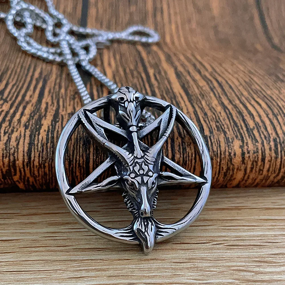 

Vintage Satan Goat Necklace Stainless Steel Punk Hip-hop Style Satan Pentagram Star Pendant Men Chain Jewelry Gothic Accessories
