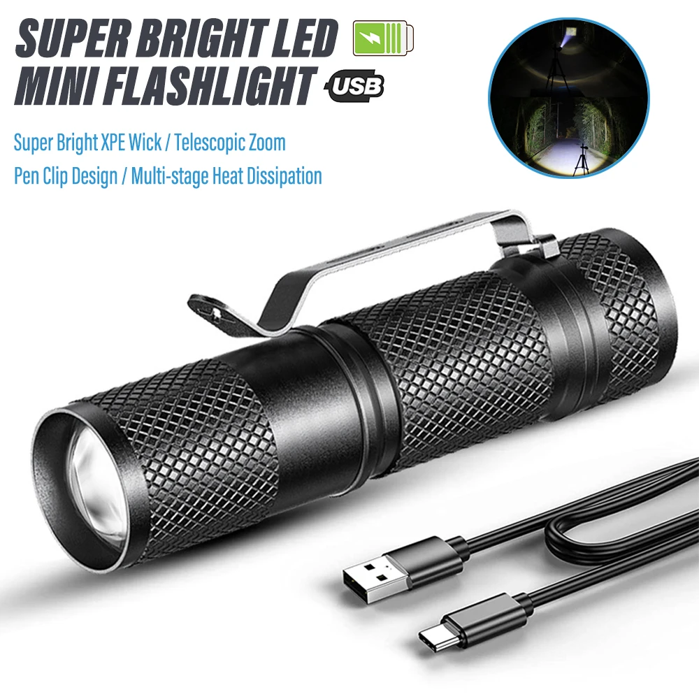 Super Bright LED Mini Flashlight Rechargeable Torch Portable Work Light Outdoor Camping Light with High Brightness XPE Wick