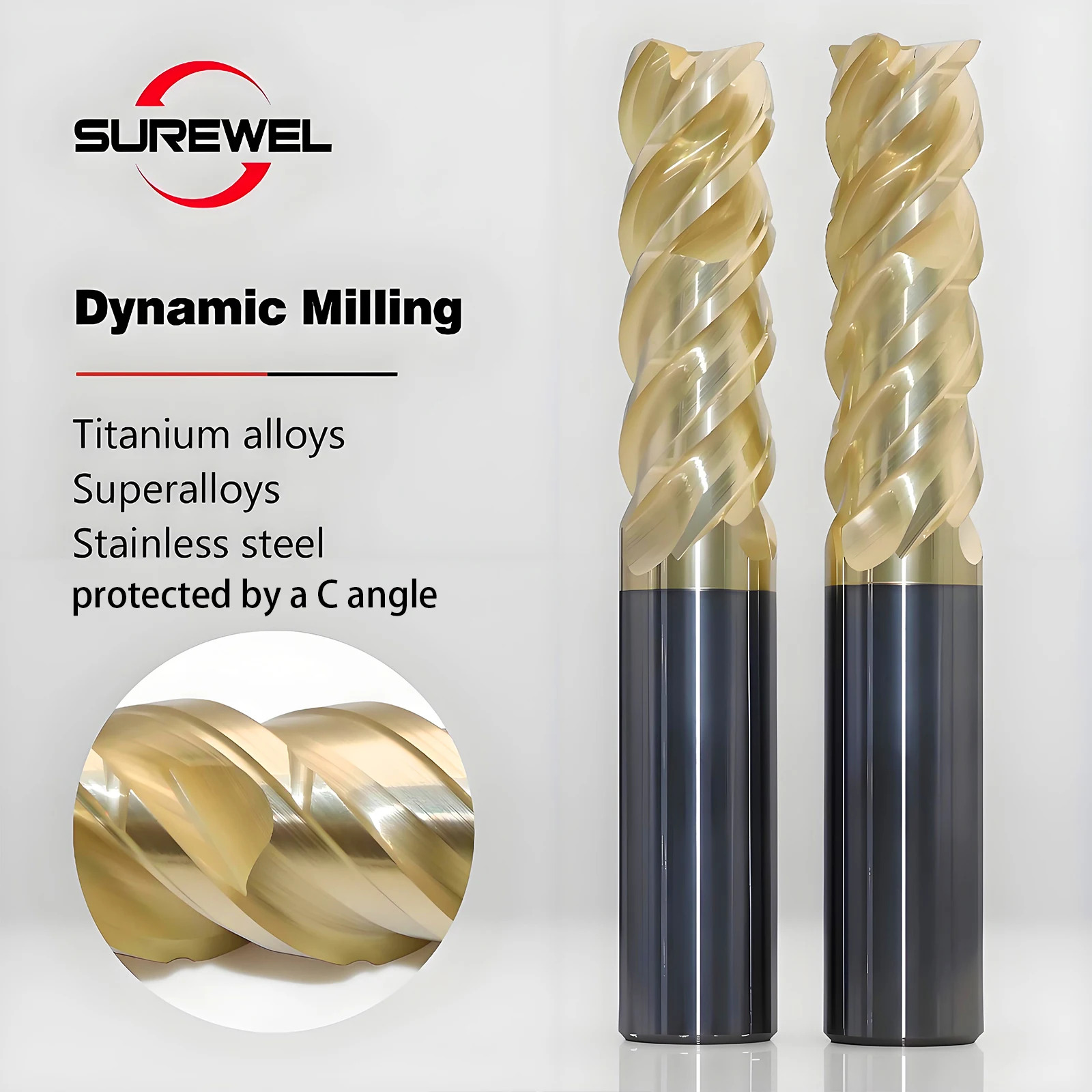 

Carbide End Mill High Speed Dynamic Milling Tool 6mm 8mm 10mm 12mm Shank is suitable for stainless steel, titanium alloy