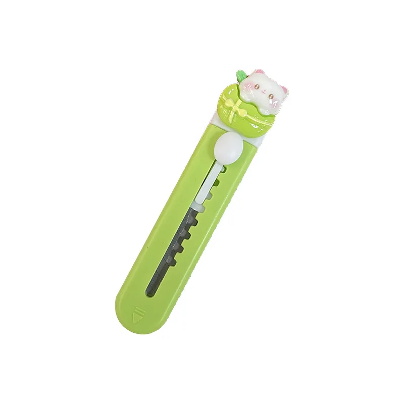 Cute Green Cat Utility Knife Retractable Knife Paper Box Cutter Portable Express Package Knife Student Paper Cutter