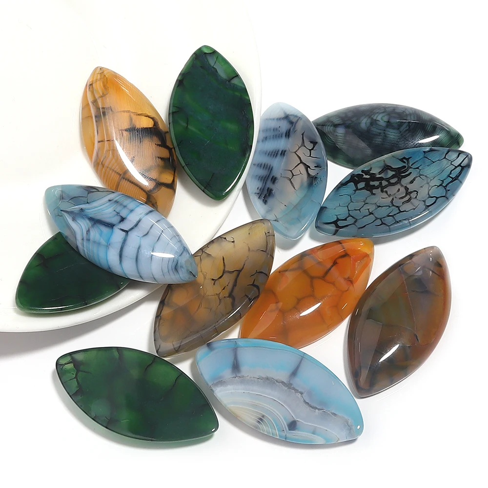 2pcs/lot 20X40mm Dragon Patterned Agate Cabochon Beads Oval Natural Stone Cabochon Beads DIY Jewelry Making Ring Accessories