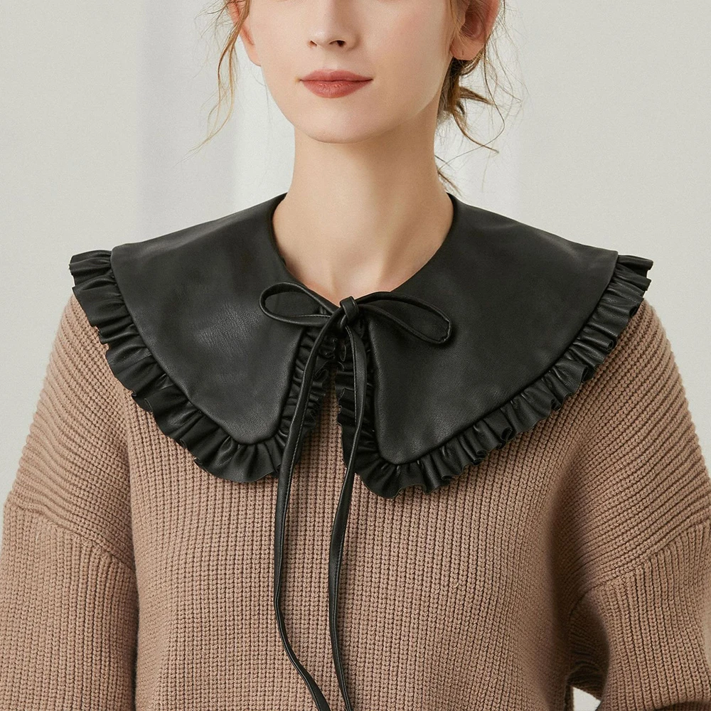 

Leather Lapel Fake Collar Shawl Lace UP Detachable Collars Women Detachable Shirt Collar Blouse Sweater Collar Lapel Top Clothes