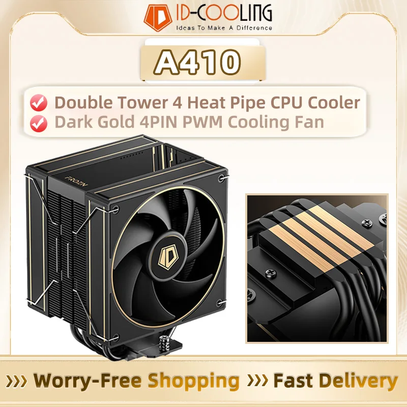 ID-COOLING A410 4 Heat pipes CPU Air Cooler  Dual 120mm PWM Fans High Airflow for Intel LGA1700/115X/1200 AMD AM4/AM5 Cooling