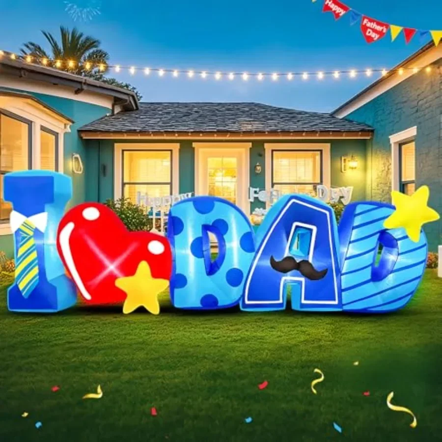 

8FT Fathers Day inflatable outdoor decorations, PVC material, blue and white, built-in LED lights for night visibility and weat