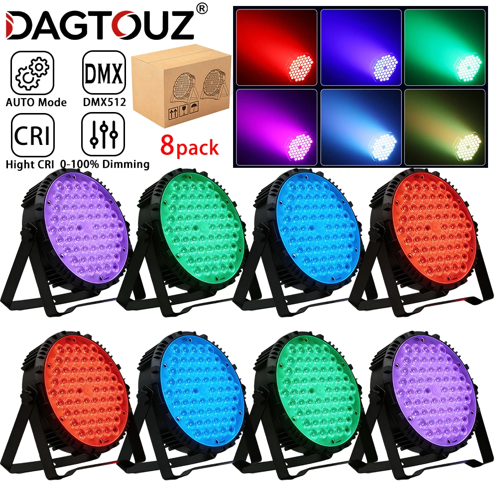 

DAGTOUZ 8PCS 60-LED 3-in-1 DJ Disco Lights Stage Lights with DMX512 for Home Parties Weddings and Festivals Ambient Light
