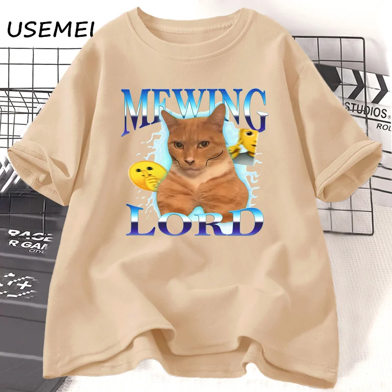 

Mewing Lord Funny Cat Meme T-Shirt Men Casual Round Neck Cotton Short Sleeve Tshirt Unisex Streetwear Printed T Shirt Mens