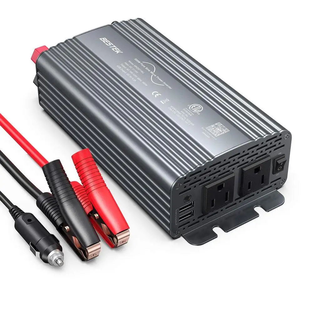 500W Pure Sine Wave Power Inverter DC 12V to 110V AC Car Plug Inverter Adapter Power Converter with 4.2A Dual USB Charging Ports