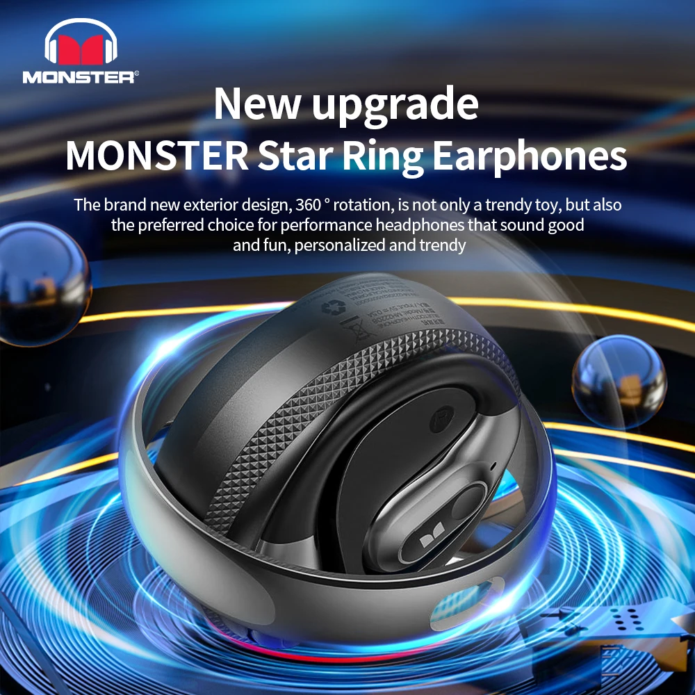 Monster AC330 OWS Drahtloser Bluetooth-Kopfhörer, HiFi-Sounds, hochwertige HD-Anrufe, Kopfhörer mit Mikrofon, Rauschunterdrückung, Ohrhörer, 8 Stunden Spielzeit