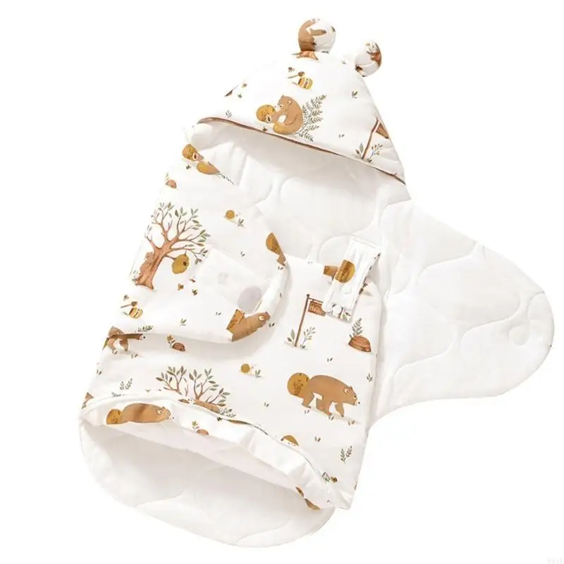 

95AE Versatile Baby Receiving Blanket Hooded Swaddles Wrap with 360° Protections Sleeping Bag Perfect for Prams and Cribs