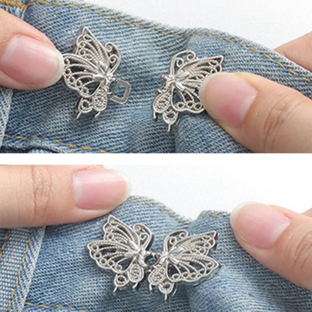 Adjustable Tightener Waist Buckle for Jeans, No Sewing Required Butterfly Button Adjuster for Pants and Skirts Waist