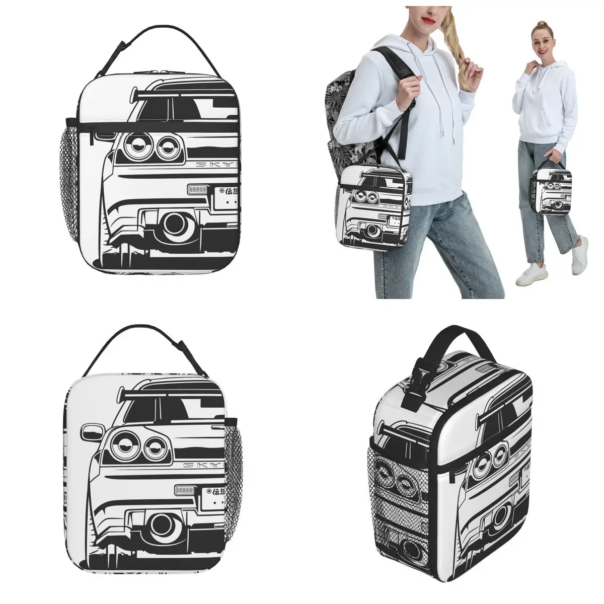 Japanese JDM Car Skyline GTR R34 Insulated Lunch Bag Food Box Portable Cooler Thermal Bento Box Travel