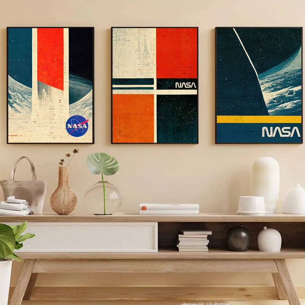 Leinwand Malerei Mid Century Abstrakte Retro Raumschiff Astronaut Poster Souvenir Wand Kunst Bilder Schlafzimmer Home Wand Dekor