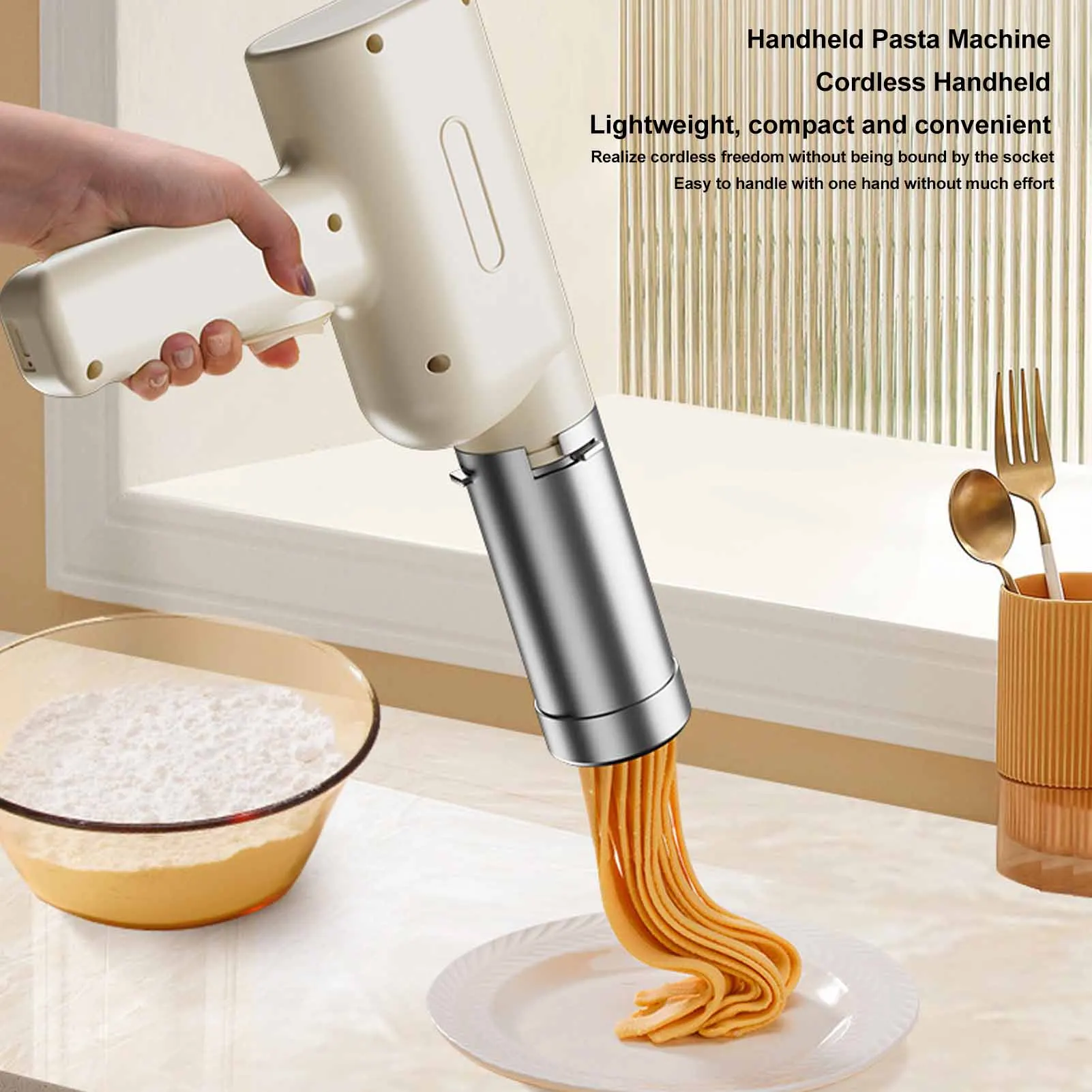 

Electric Pasta Makers Automatic Rechargeable Portable Handheld Noodles Press Machine with 5pcs Noodle Molds for Kitchen