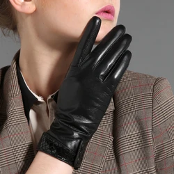 GOURS Winter Real Leather Gloves Women Black Genuine Goatskin Gloves Fleece Lining Warm Soft Driving Fashion New Arrival GSL033