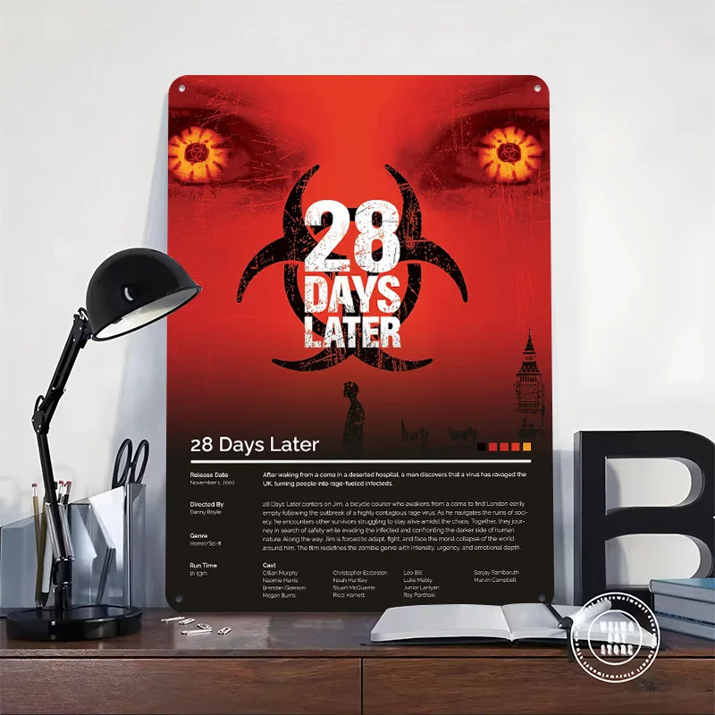 28 Days Later Movie 3D Printed Texture Poster Personalized Wall Art Retro Metal Tin Signs for Modern Home Decoration Luxury Room