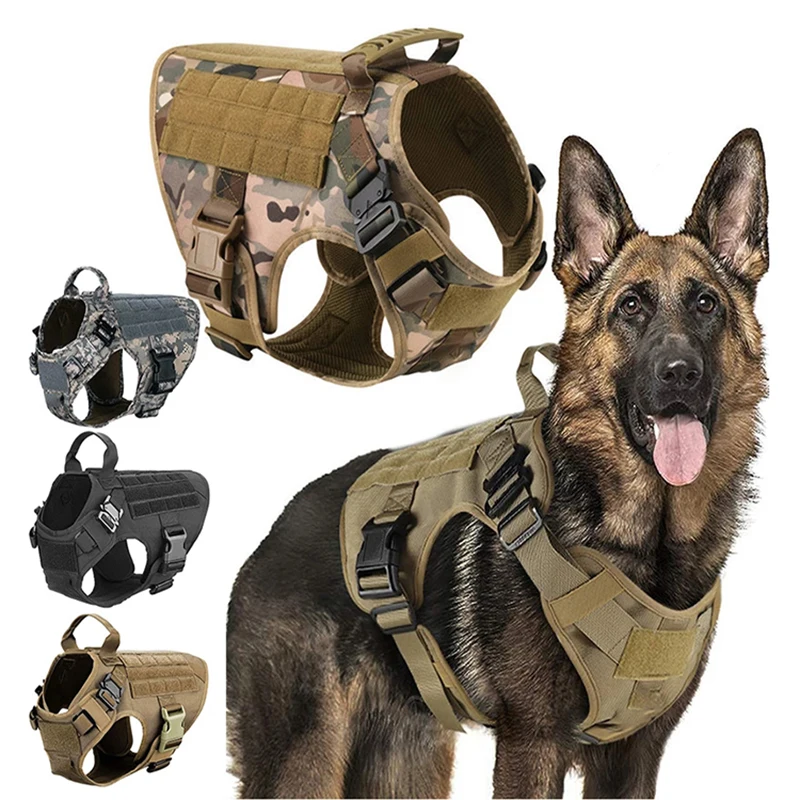 Tactical Dog Harness Military Training K9 Padded Quick Release Vest Pet Training Dog Harness For Set Small Medium Large Dogs