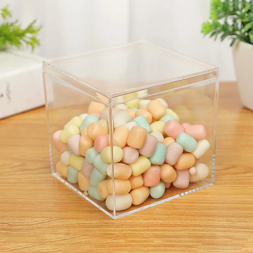 2Pcs Clear Plastic Square Gift Boxes Wedding Favor Containers for Candy Jewelry Makeup Nail Supplies Crafts Display