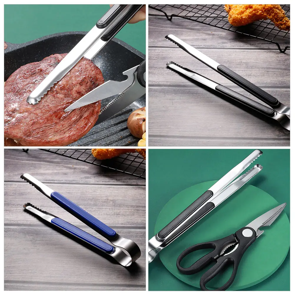 

2Pcs Multipurpose Stainless Steel Food Tongs 410 Material Kitchen Clamp BBQ Tool Serrated Design HeatResistant RustProof