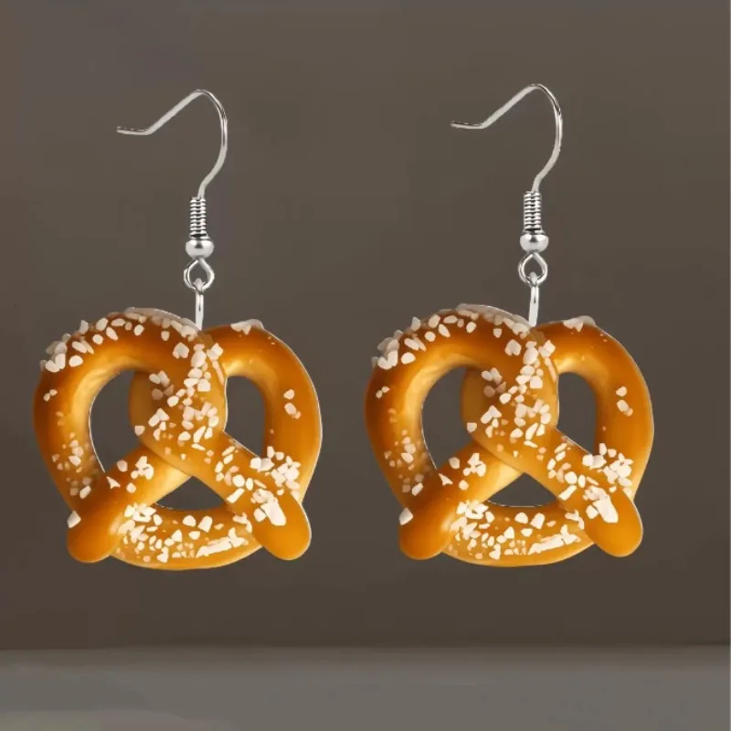 Pendiente de comida plano 2D hecho a mano, bonito e interesante, pendientes de pan de agua alcalina, tachuelas, joyería exagerada para mujer, regalo para amigos
